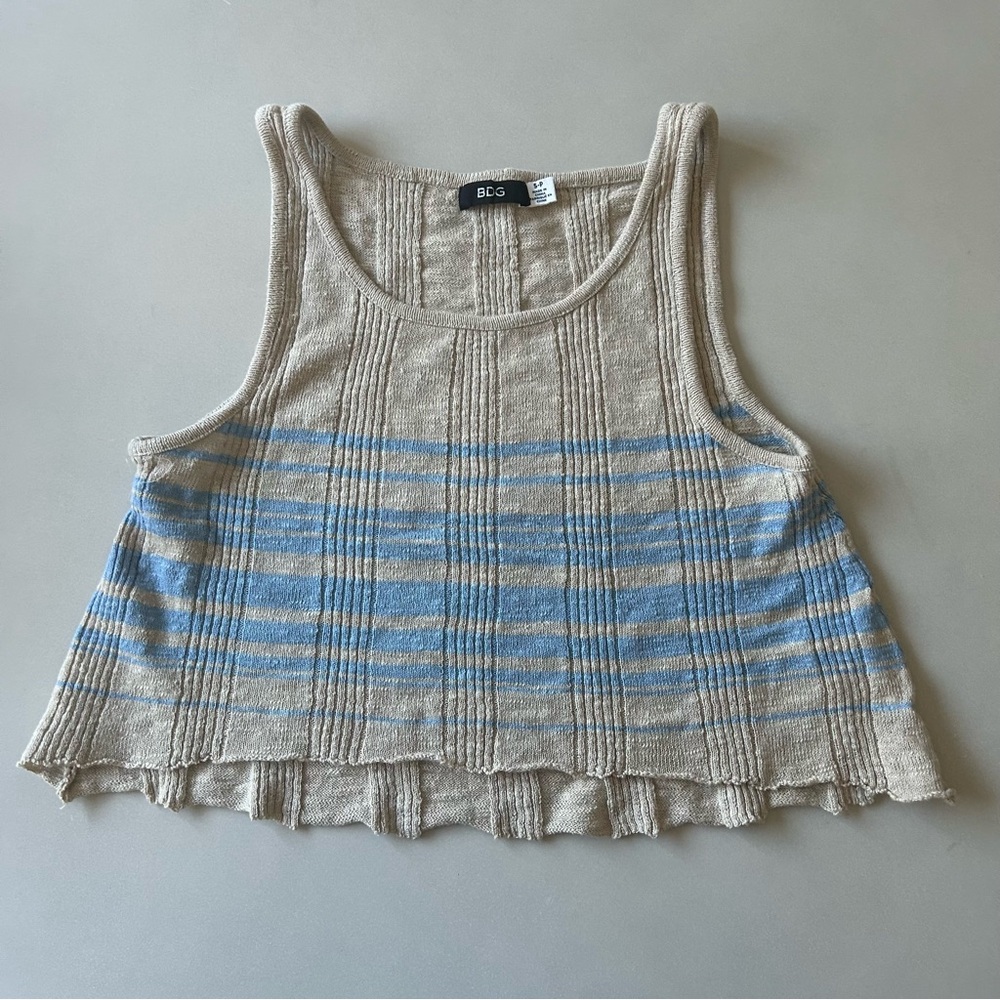 BDG Blue and Grey Striped Cropped Tank Top,Size S
